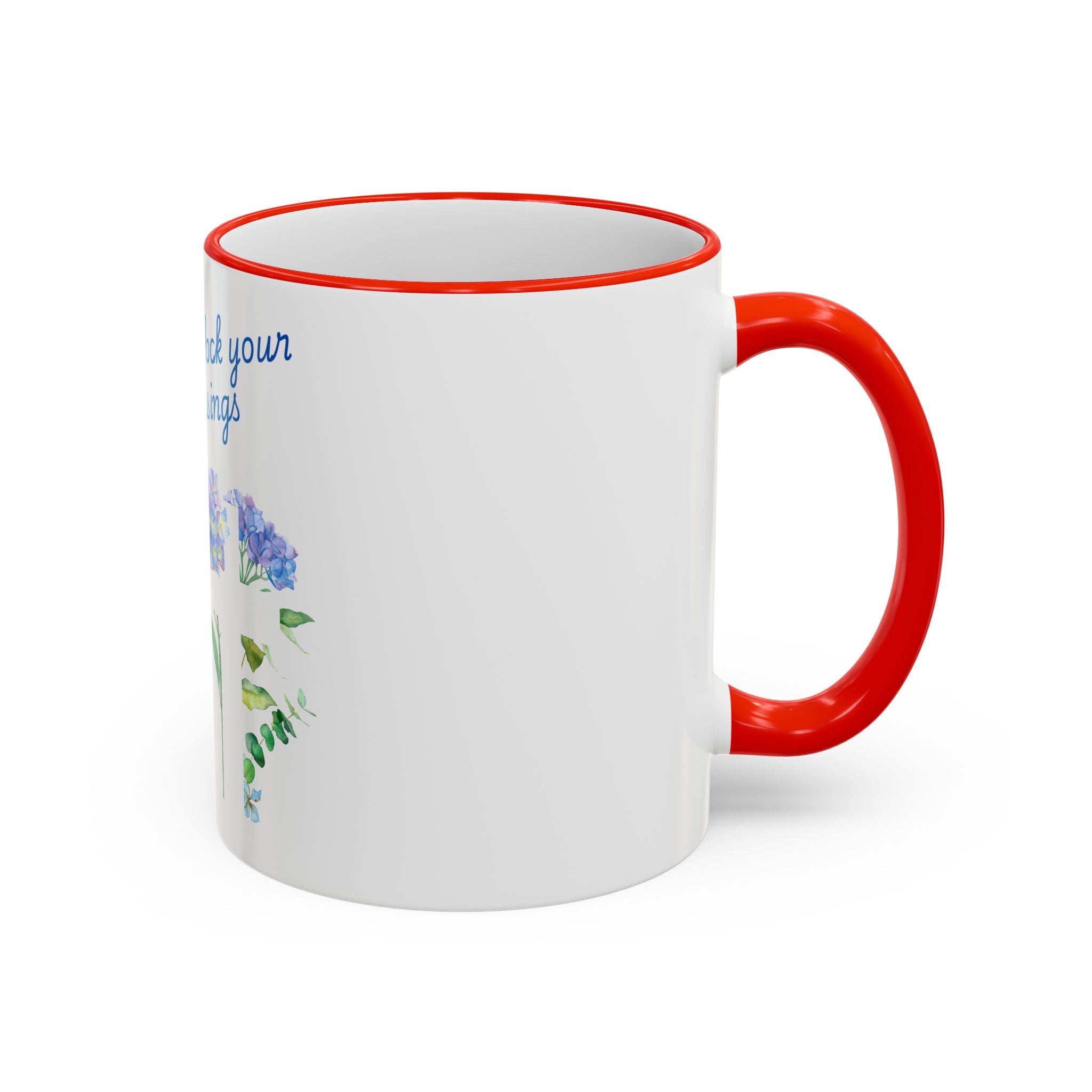 Don't Block Your Blessings hydrangea mug | Accent rim & handle mug