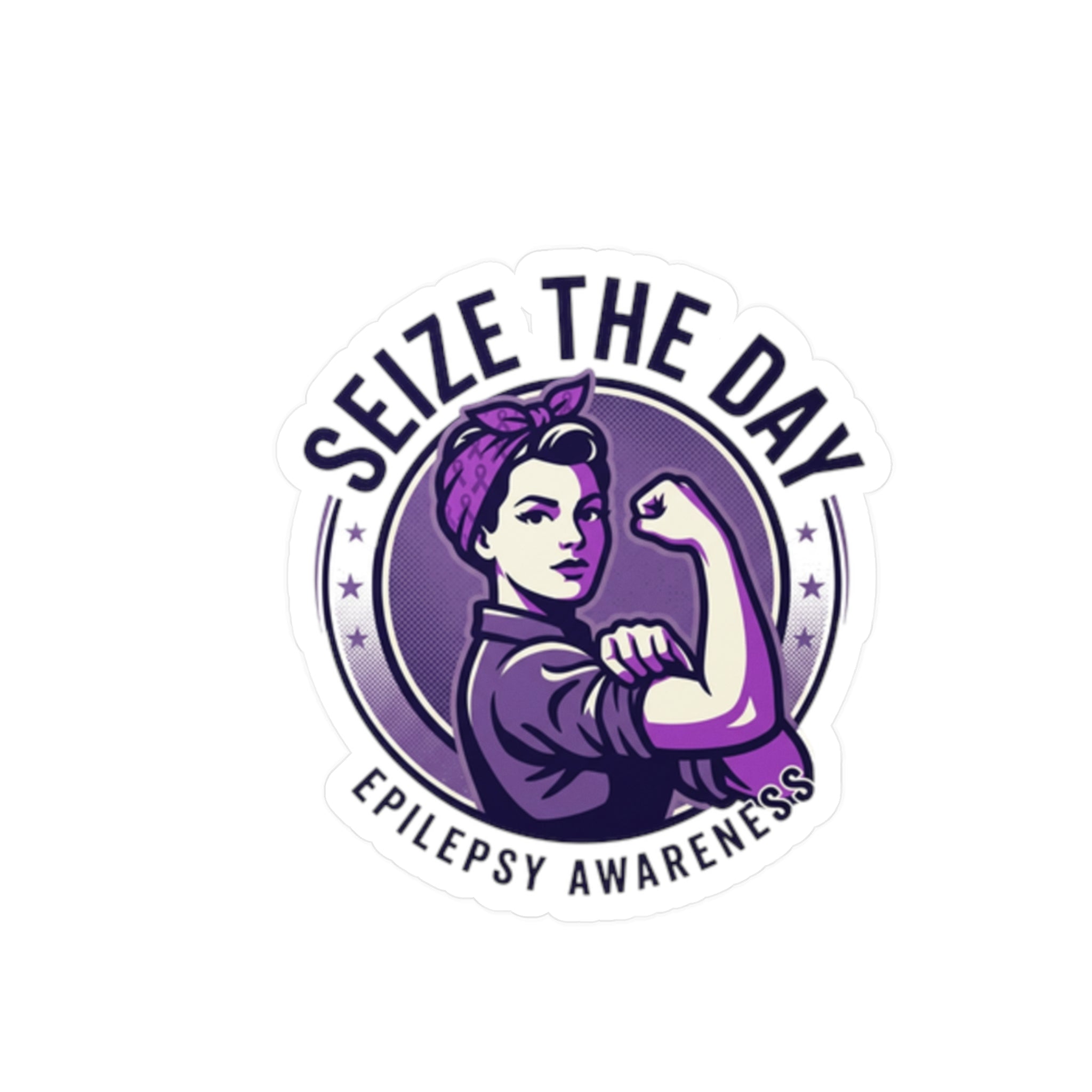 Seize the Day Epilepsy Awareness Kiss-Cut Vinyl Decal | Purple Rosie Riveter Sticker