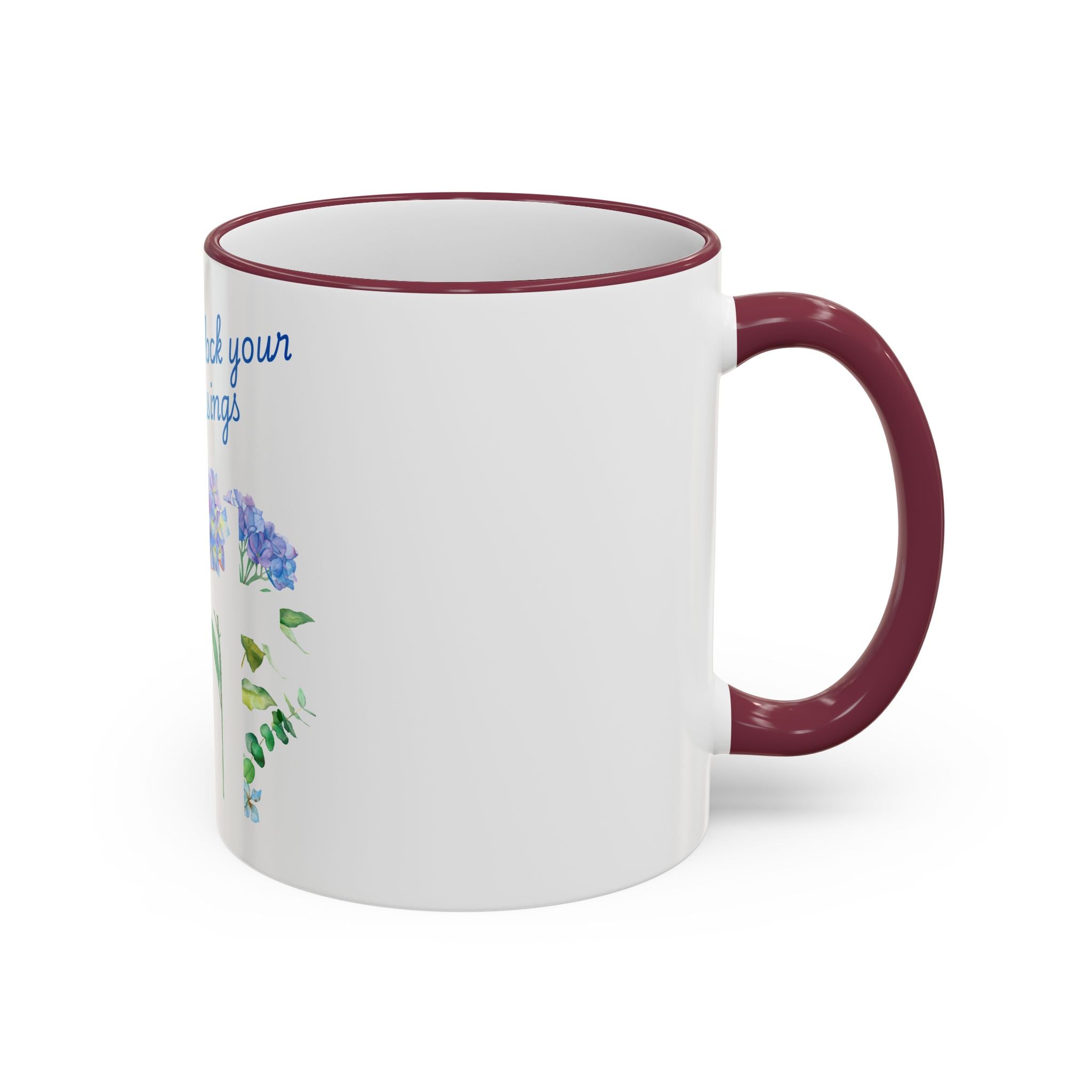 Don't Block Your Blessings hydrangea mug | Accent rim & handle mug
