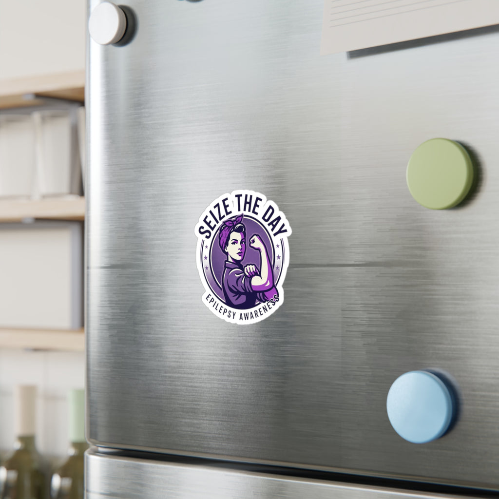 Seize the Day Epilepsy Awareness Kiss-Cut Vinyl Decal | Purple Rosie Riveter Sticker