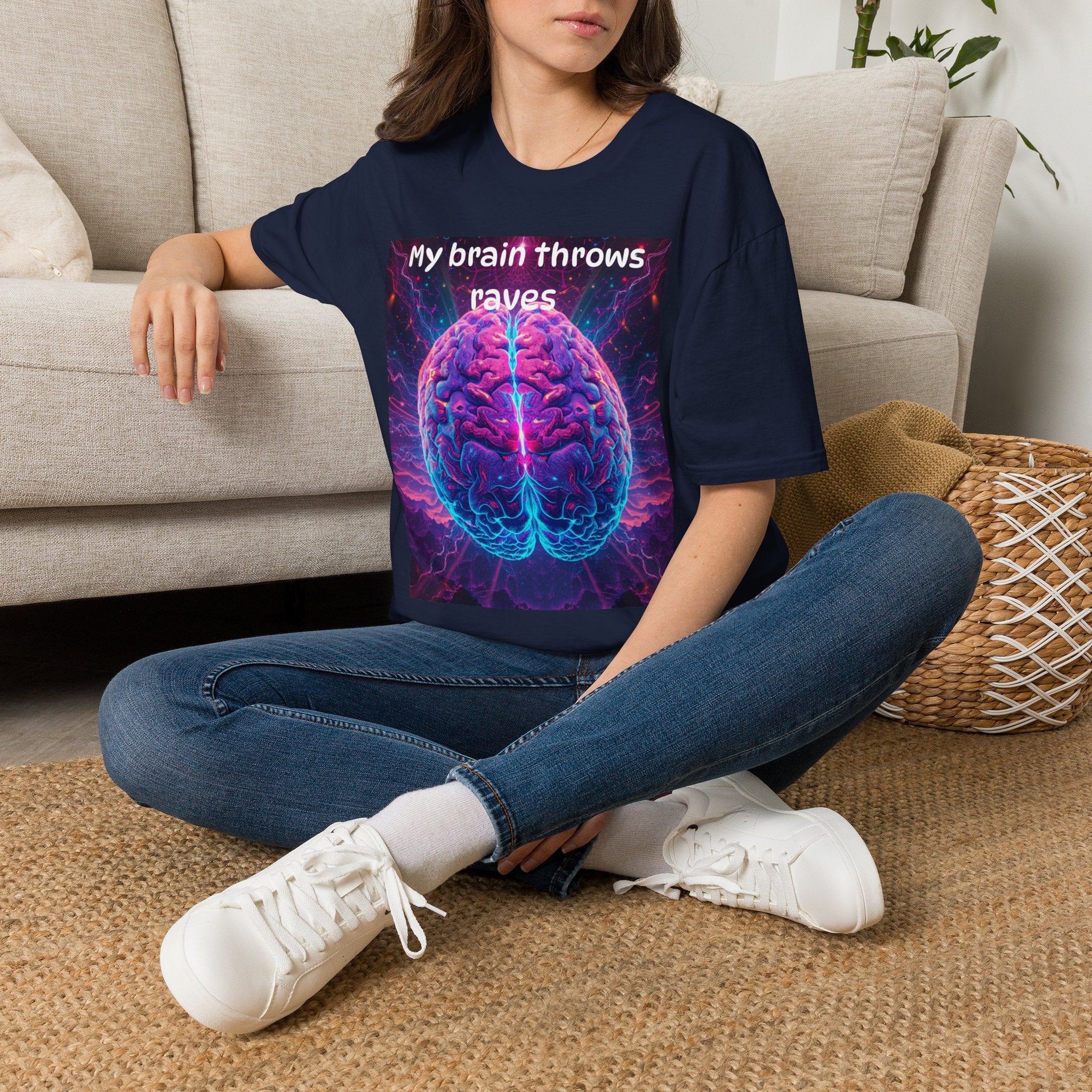 Brain Rave T-Shirt — "My Brain Throws Raves" Neon Brain Graphic Tee