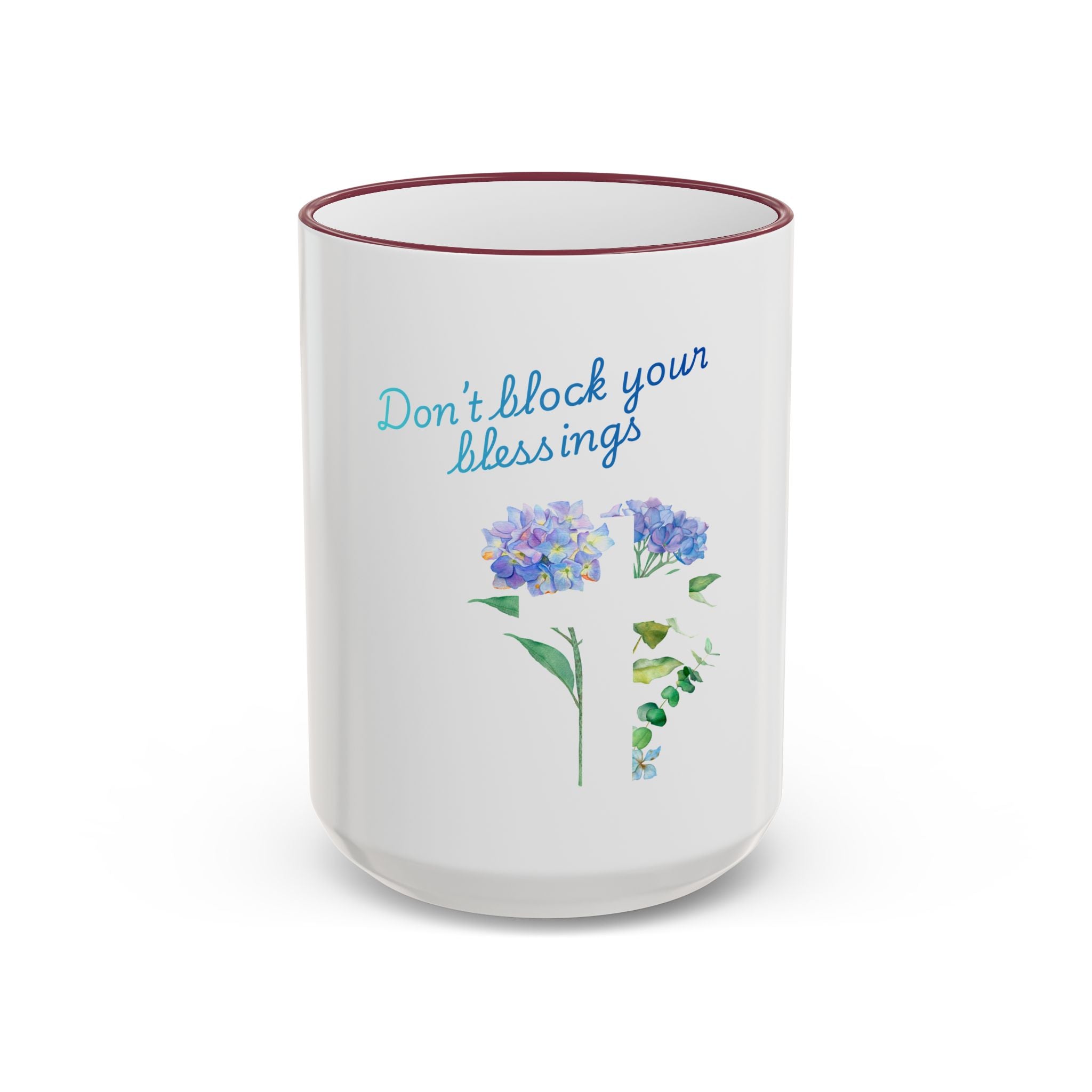 Don't Block Your Blessings hydrangea mug | Accent rim & handle mug