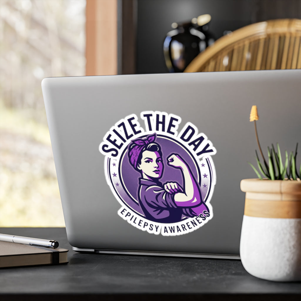 Seize the Day Epilepsy Awareness Kiss-Cut Vinyl Decal | Purple Rosie Riveter Sticker