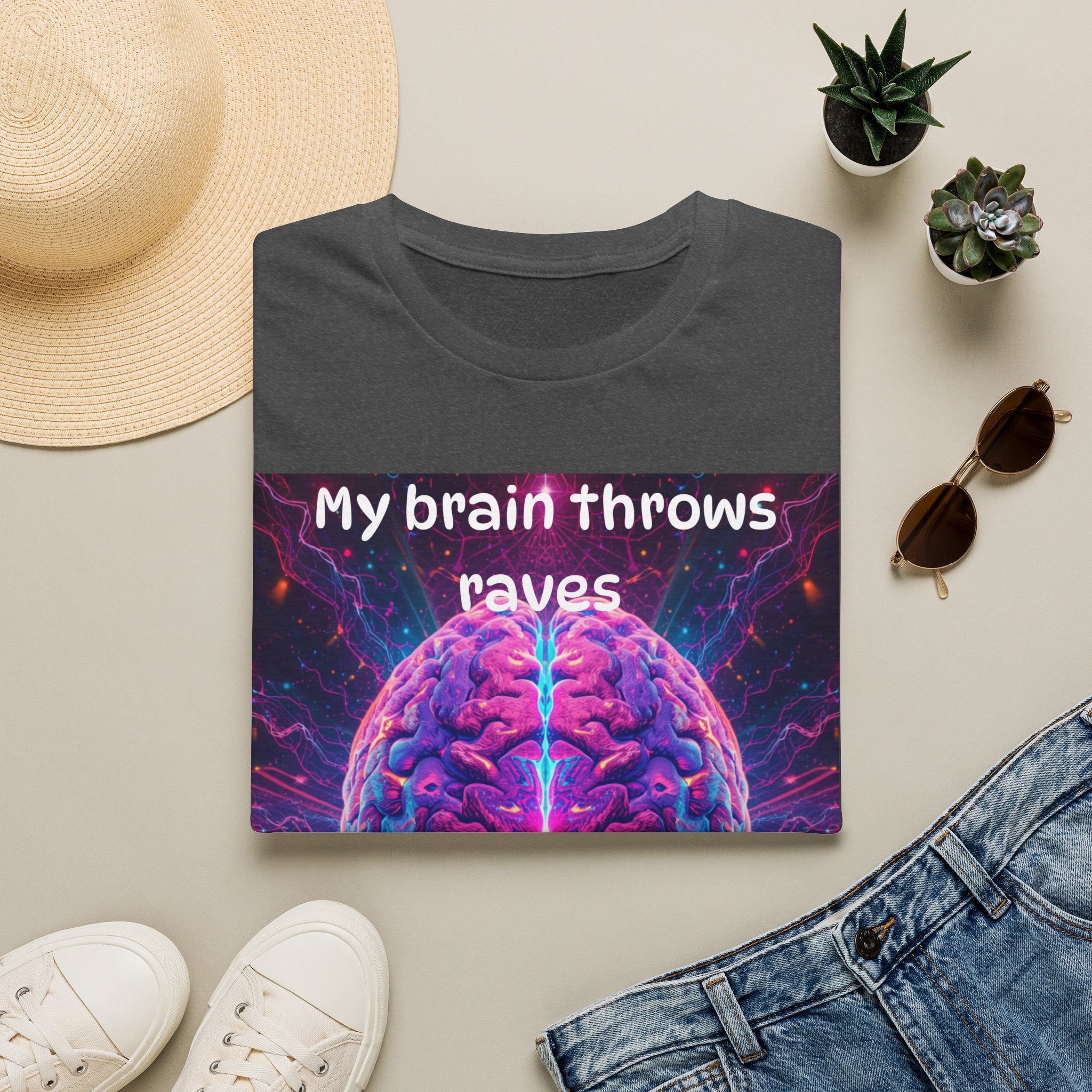 Brain Rave T-Shirt — "My Brain Throws Raves" Neon Brain Graphic Tee