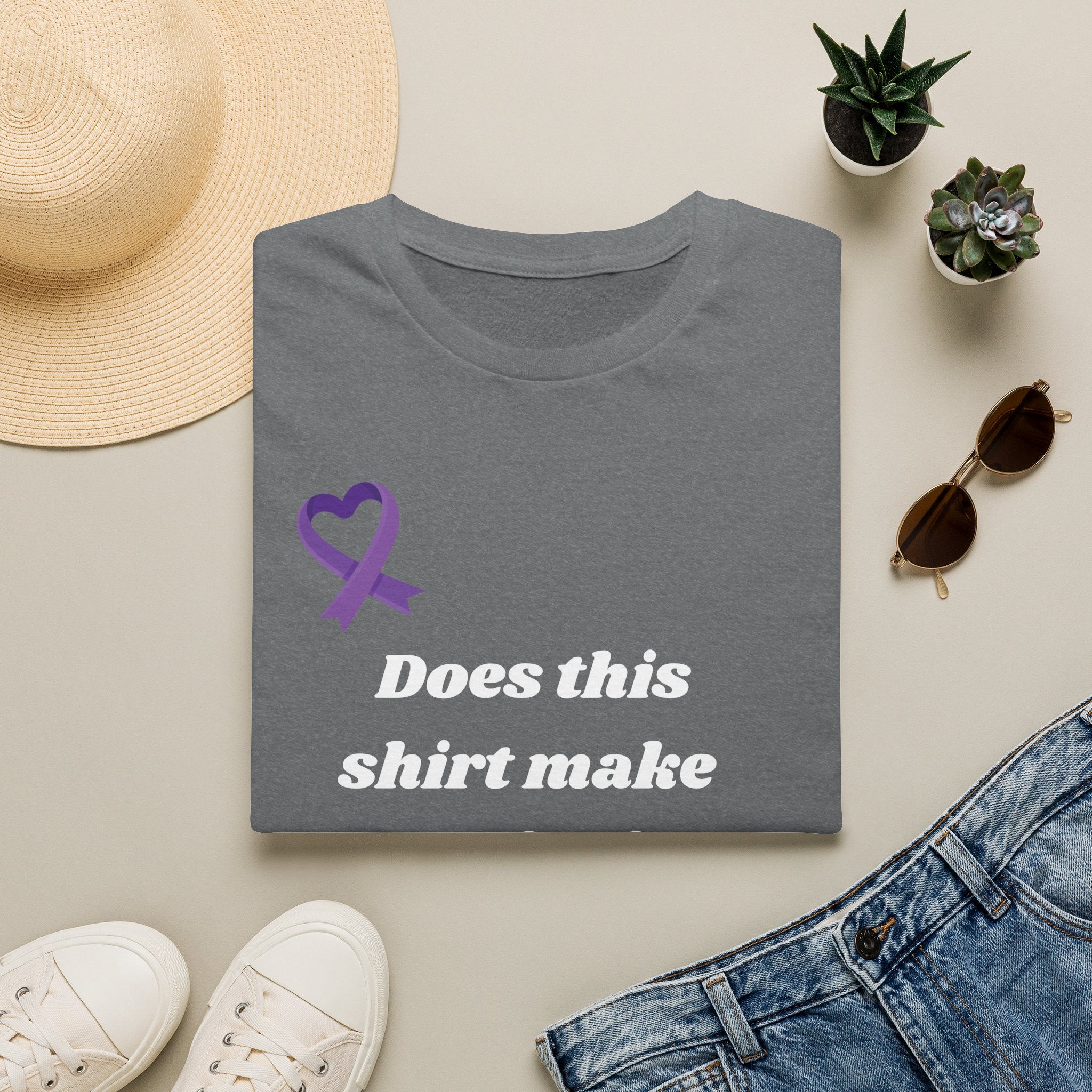 Does this shirt make me look Epileptic? T-Shirt | Epilepsy Awareness purple ribbon