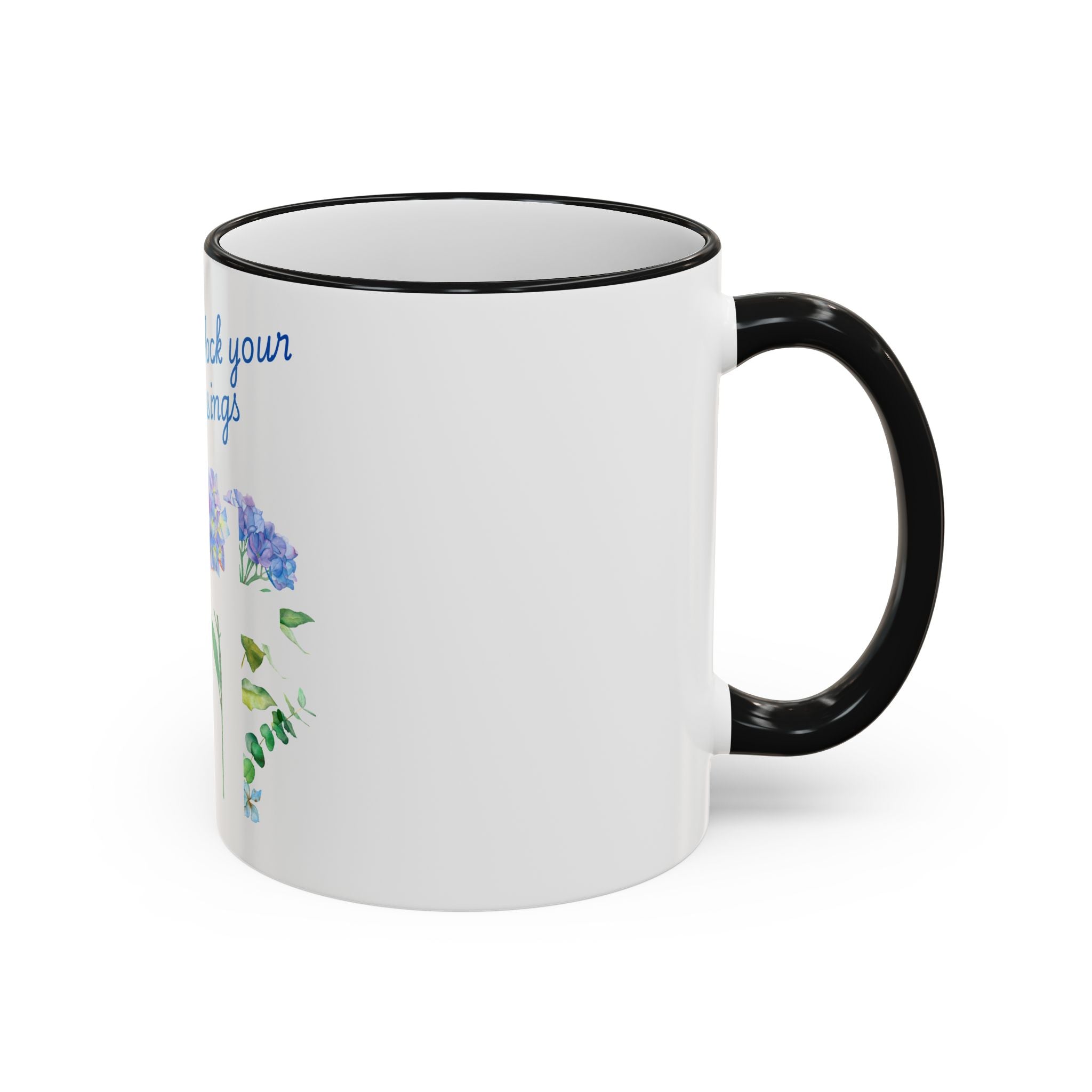 Don't Block Your Blessings hydrangea mug | Accent rim & handle mug