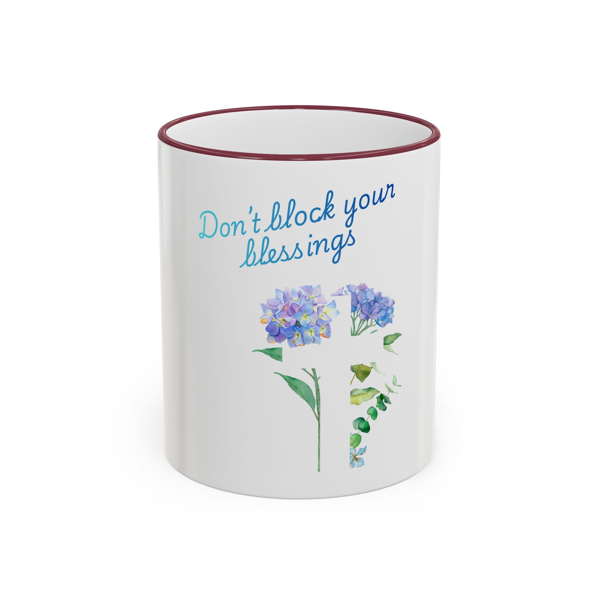 Don't Block Your Blessings hydrangea mug | Accent rim & handle mug