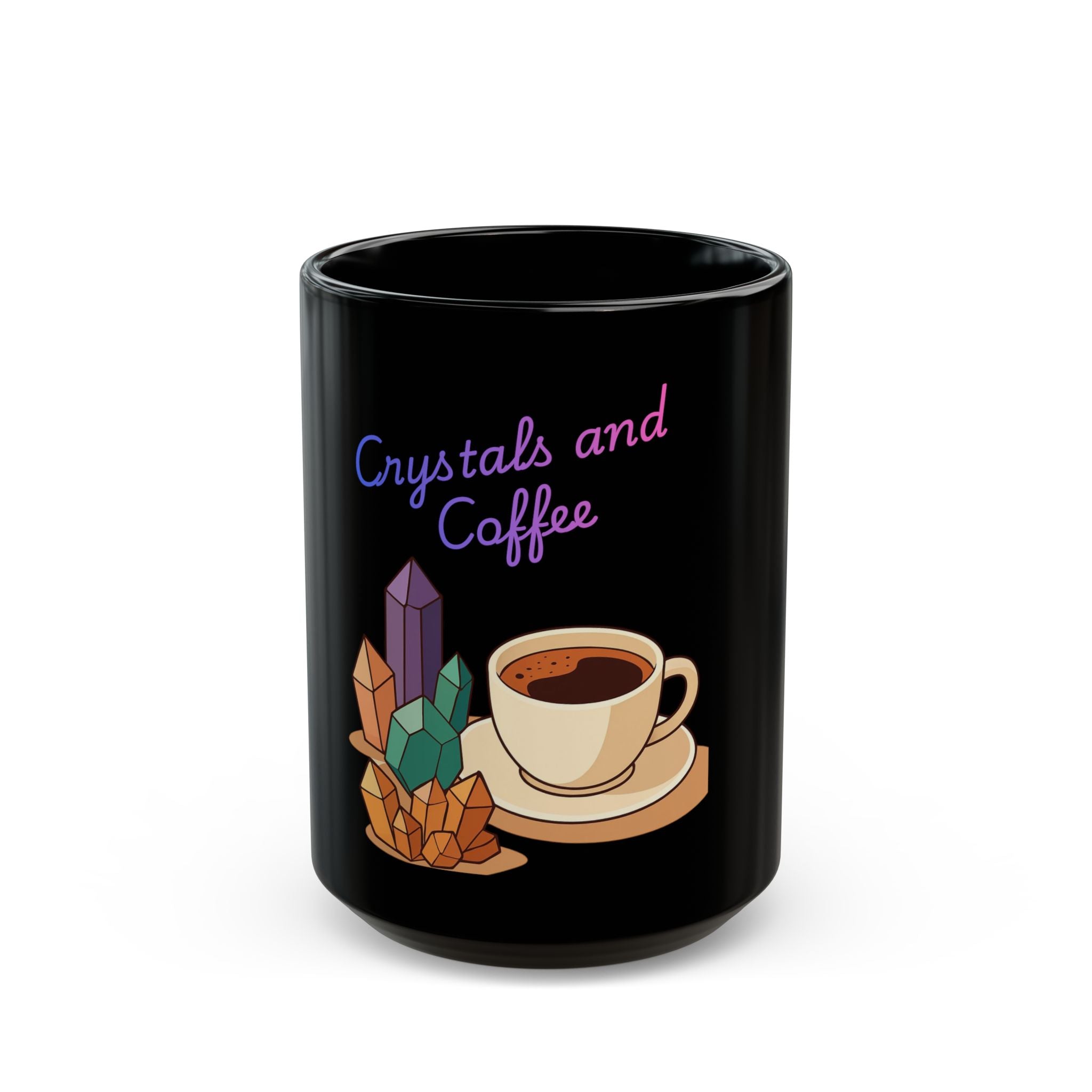 Crystals and Coffee Mug | Black Ceramic Coffee Cup
