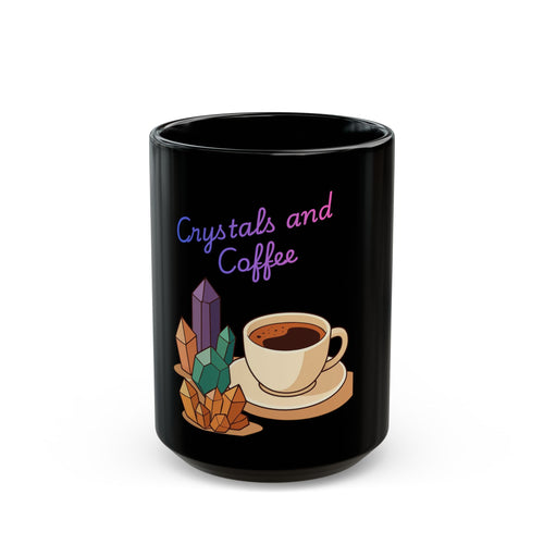 Crystals and Coffee Mug | Black Ceramic Coffee Cup