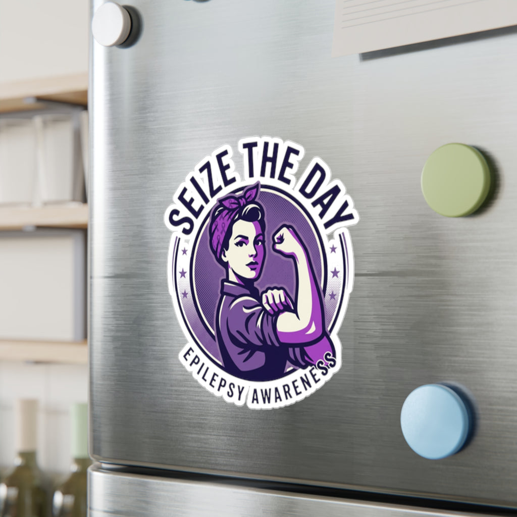 Seize the Day Epilepsy Awareness Kiss-Cut Vinyl Decal | Purple Rosie Riveter Sticker