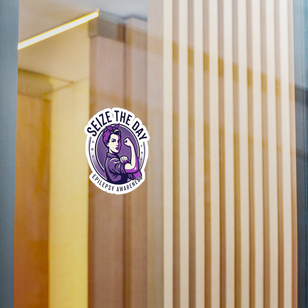 Seize the Day Epilepsy Awareness Kiss-Cut Vinyl Decal | Purple Rosie Riveter Sticker