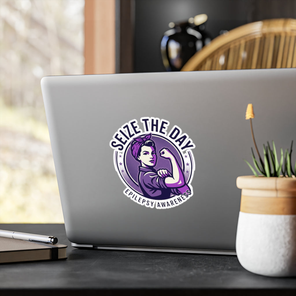 Seize the Day Epilepsy Awareness Kiss-Cut Vinyl Decal | Purple Rosie Riveter Sticker