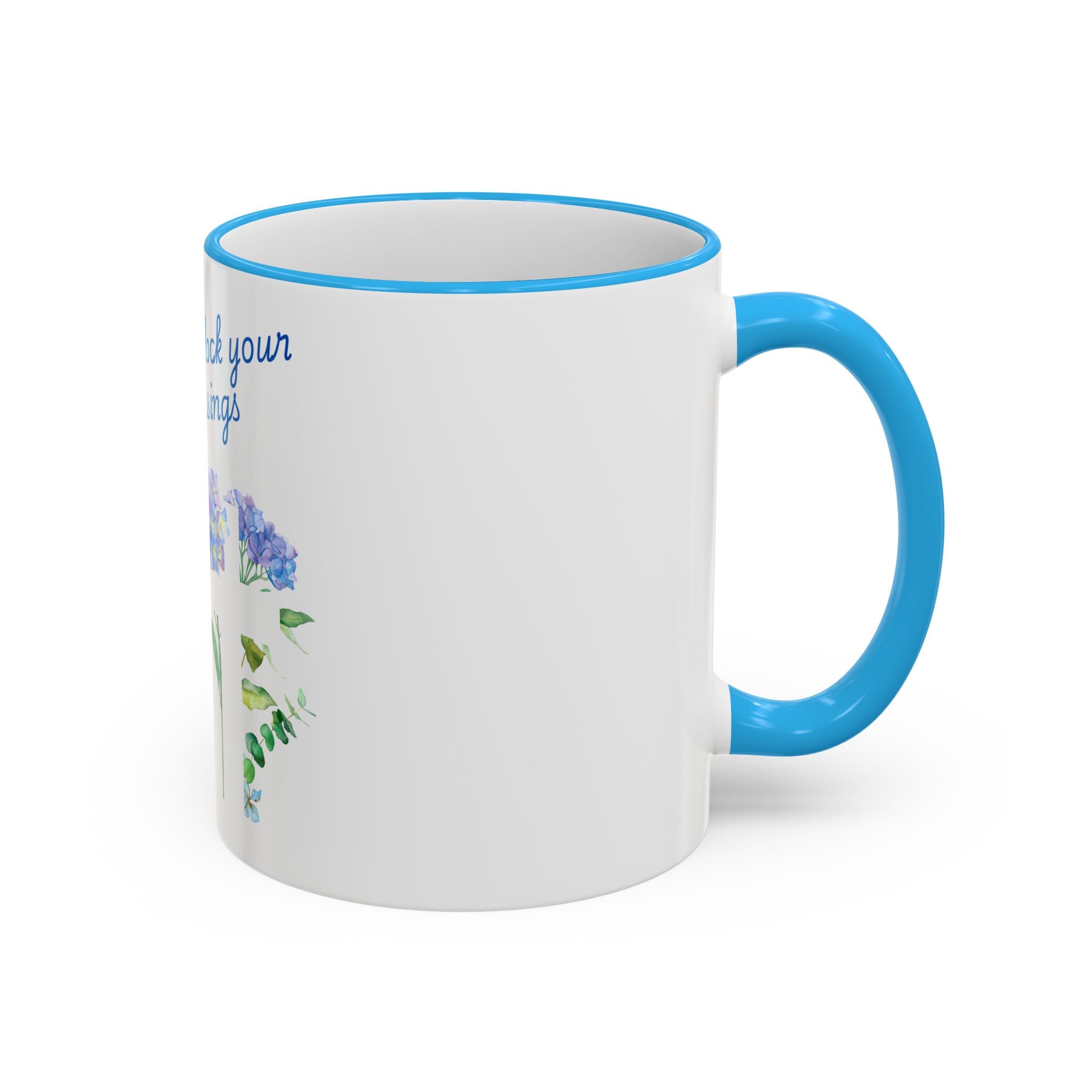 Don't Block Your Blessings hydrangea mug | Accent rim & handle mug