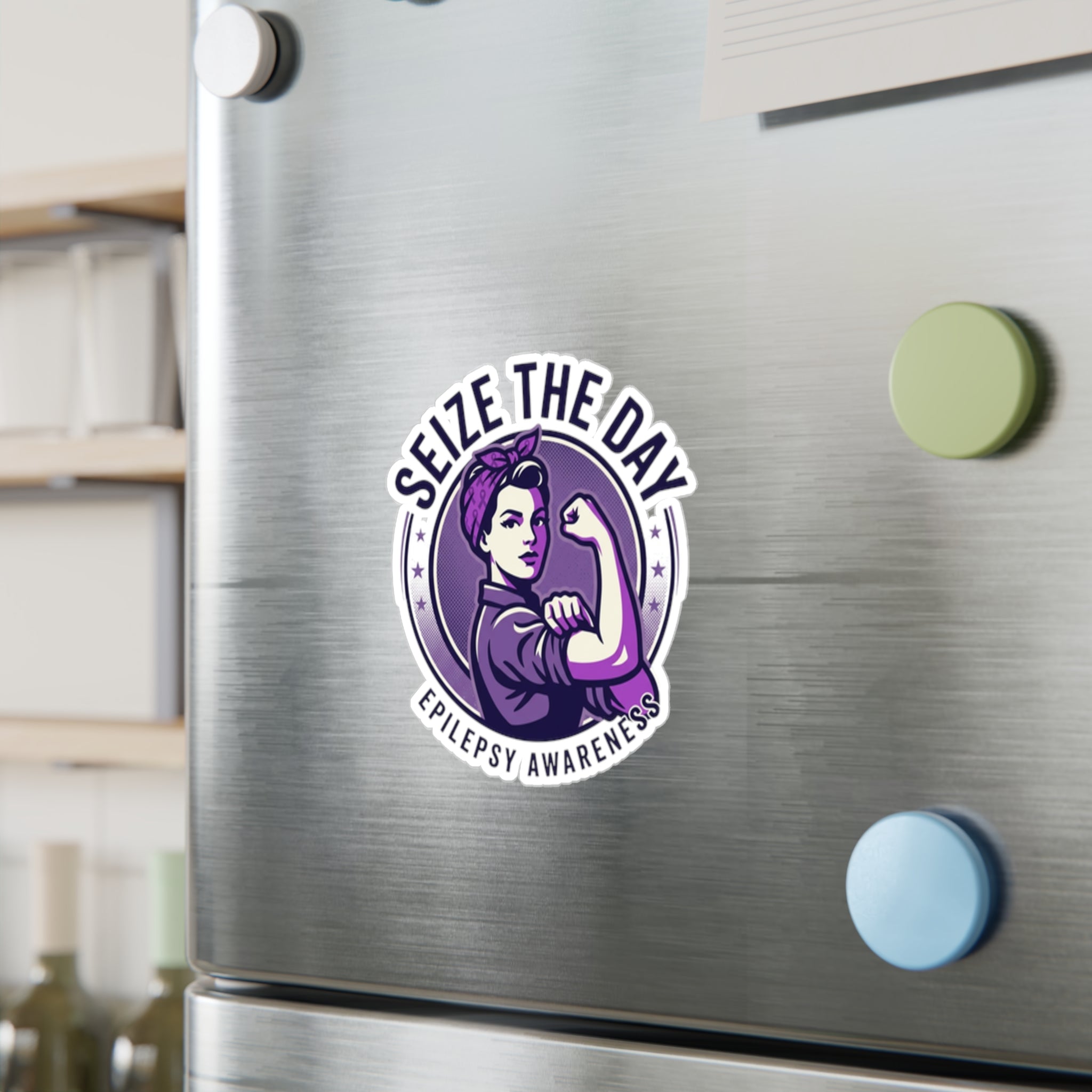 Seize the Day Epilepsy Awareness Kiss-Cut Vinyl Decal | Purple Rosie Riveter Sticker