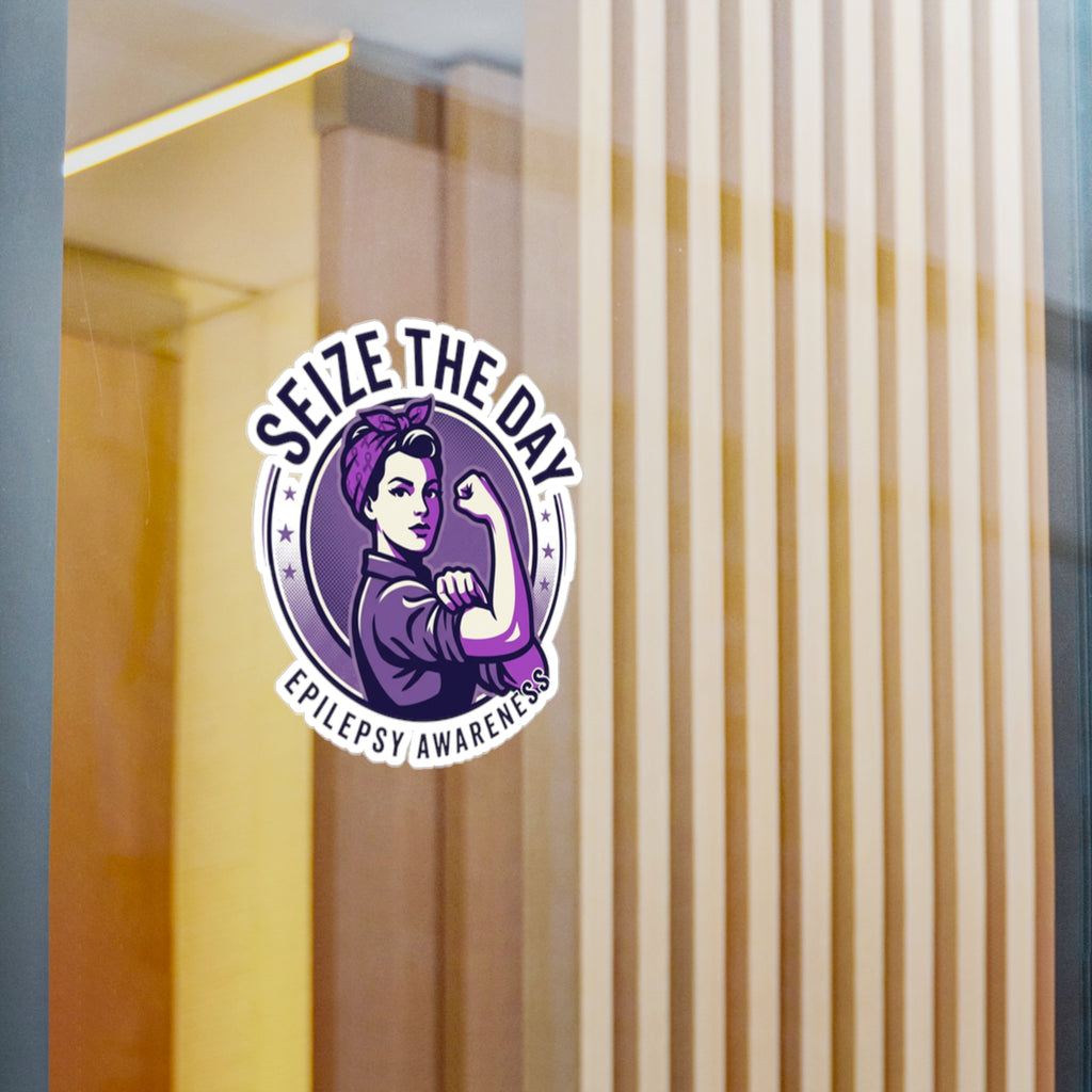 Seize the Day Epilepsy Awareness Kiss-Cut Vinyl Decal | Purple Rosie Riveter Sticker