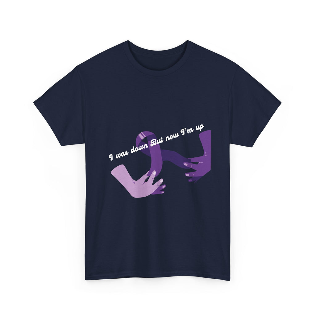 T‑Shirt — 'I was down but now I'm up' Purple Helping Hands Graphic Tee