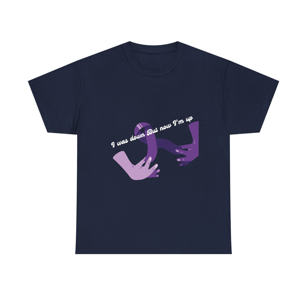 T‑Shirt — 'I was down but now I'm up' Purple Helping Hands Graphic Tee