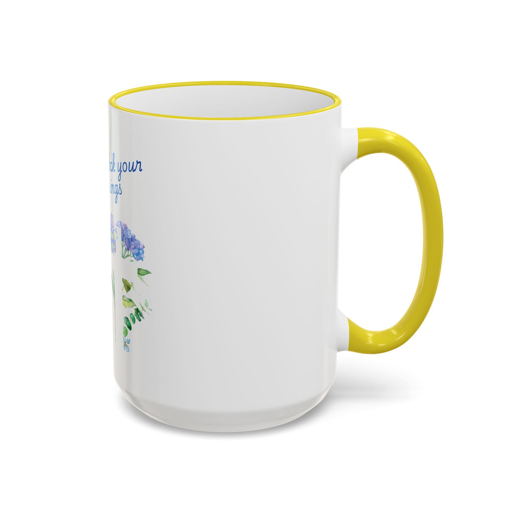 Don't Block Your Blessings hydrangea mug | Accent rim & handle mug