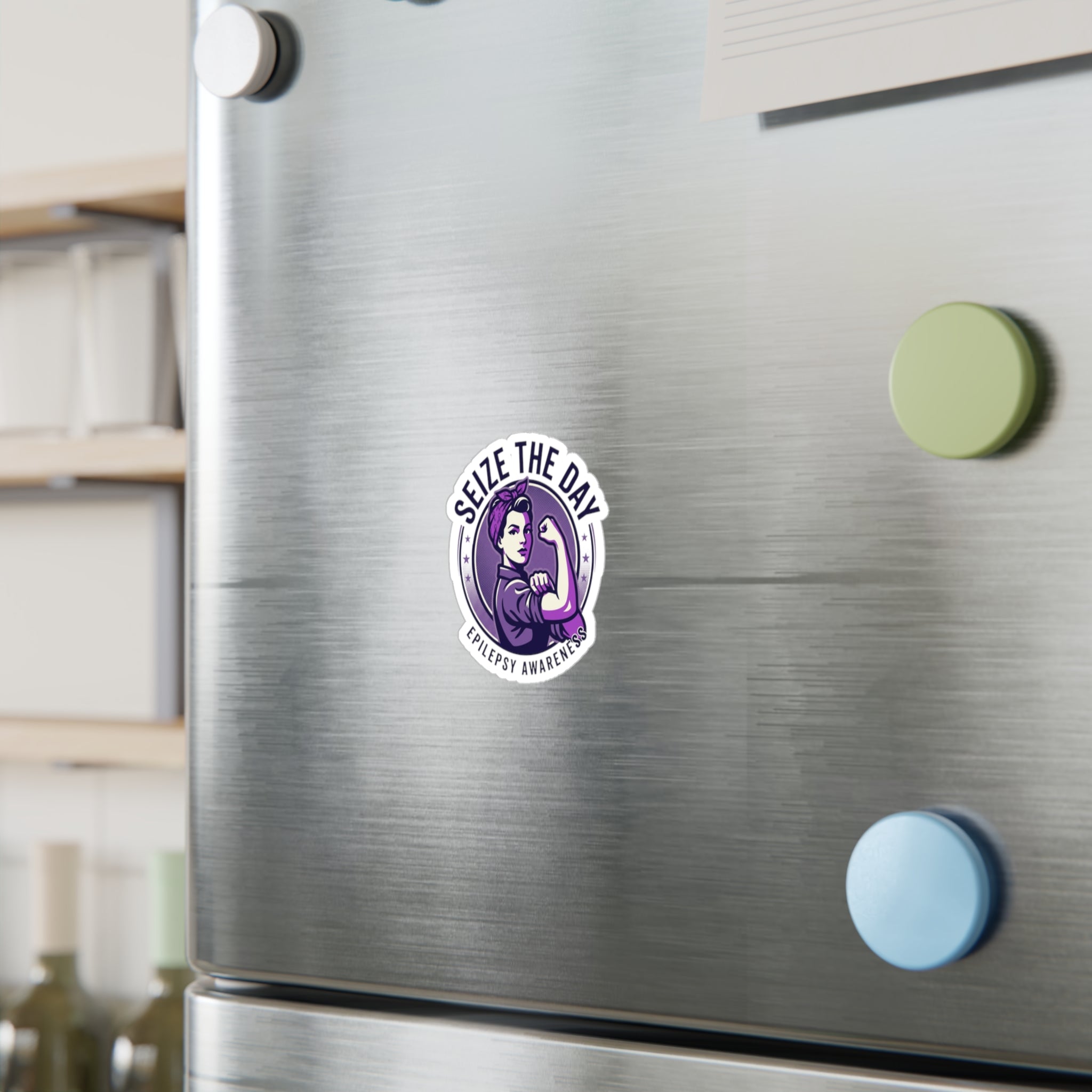 Seize the Day Epilepsy Awareness Kiss-Cut Vinyl Decal | Purple Rosie Riveter Sticker
