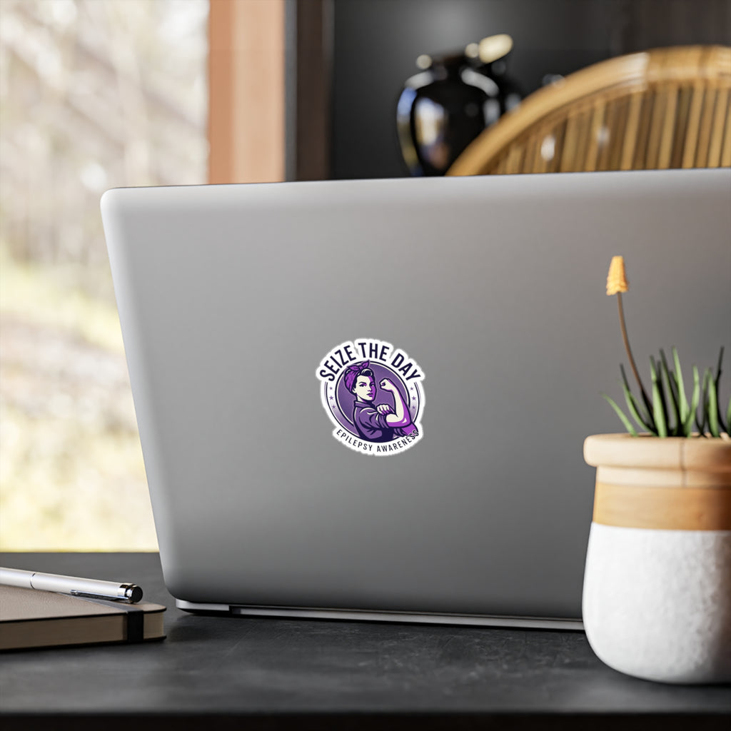 Seize the Day Epilepsy Awareness Kiss-Cut Vinyl Decal | Purple Rosie Riveter Sticker