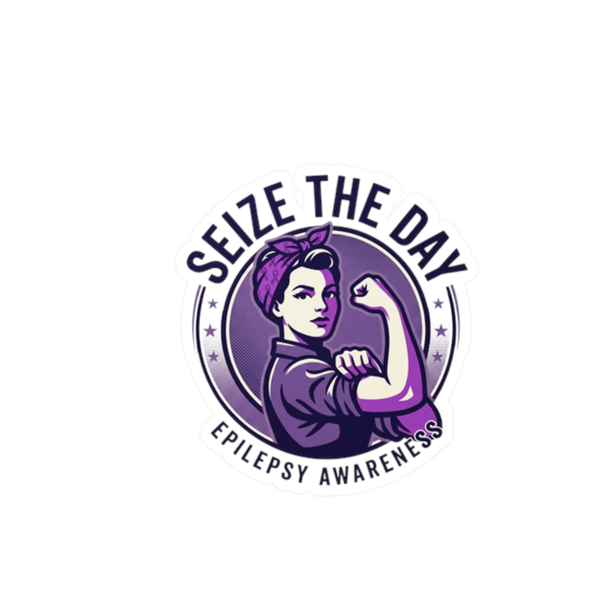 Seize the Day Epilepsy Awareness Kiss-Cut Vinyl Decal | Purple Rosie Riveter Sticker