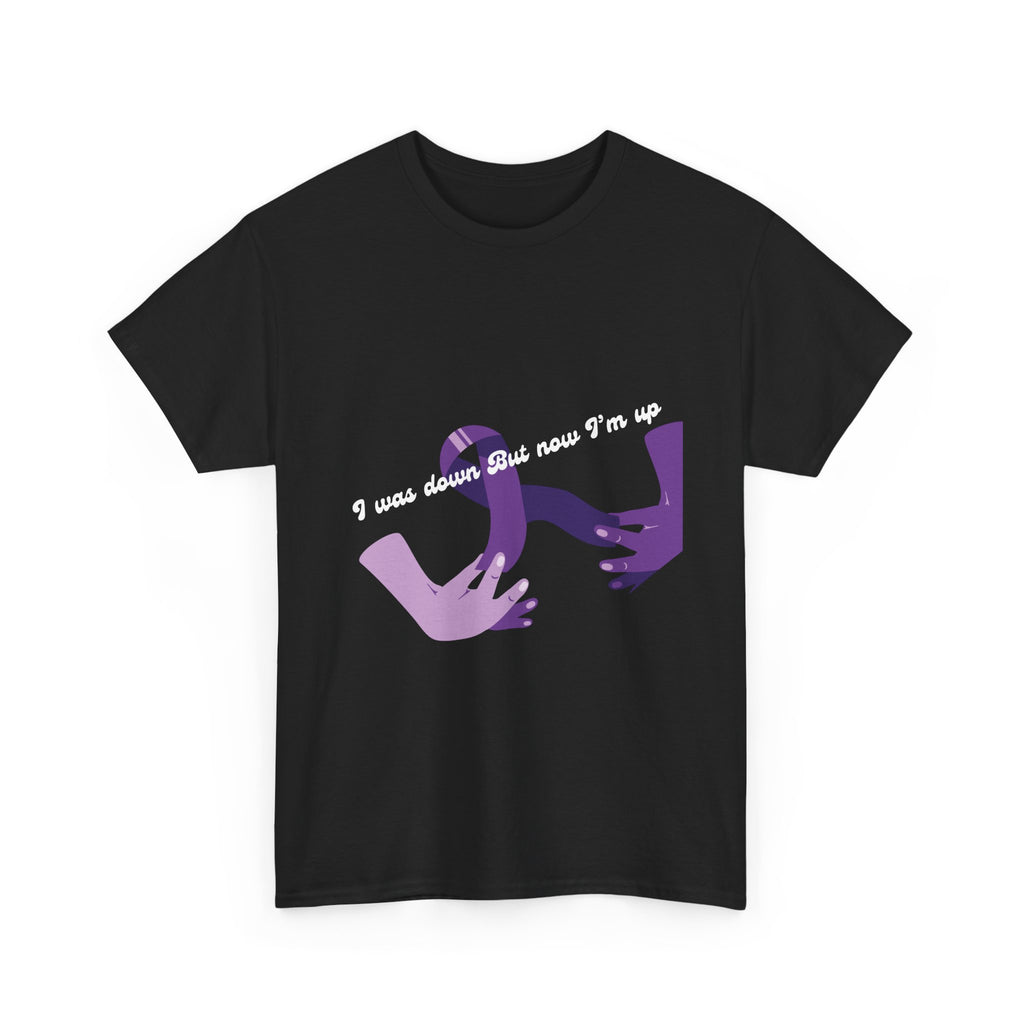 T‑Shirt — 'I was down but now I'm up' Purple Helping Hands Graphic Tee
