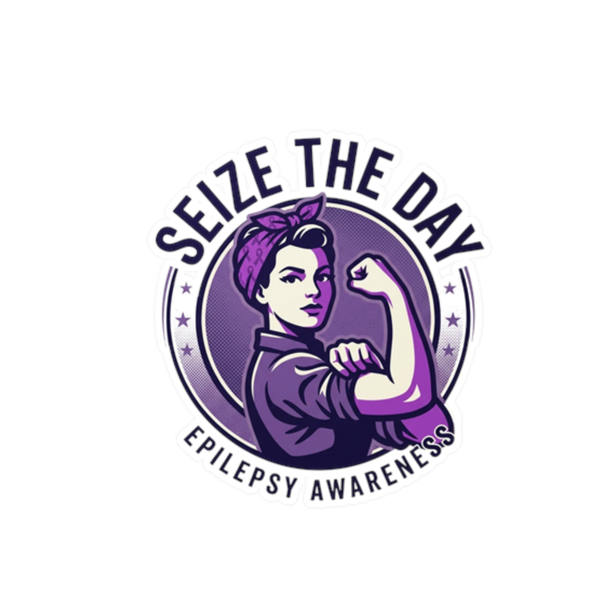 Seize the Day Epilepsy Awareness Kiss-Cut Vinyl Decal | Purple Rosie Riveter Sticker