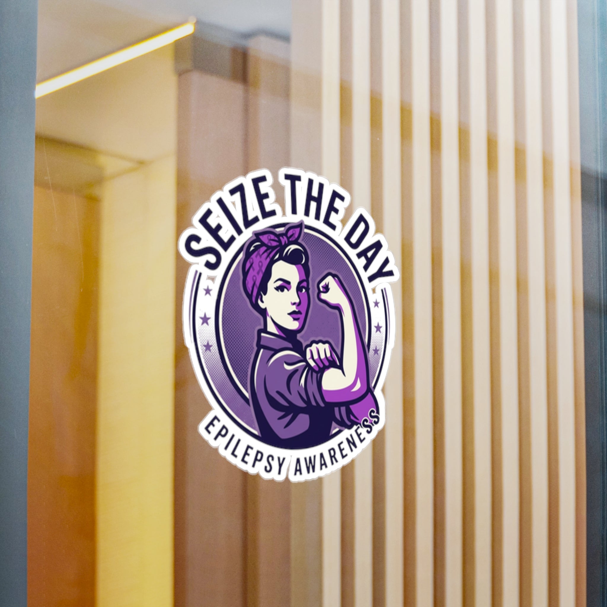 Seize the Day Epilepsy Awareness Kiss-Cut Vinyl Decal | Purple Rosie Riveter Sticker
