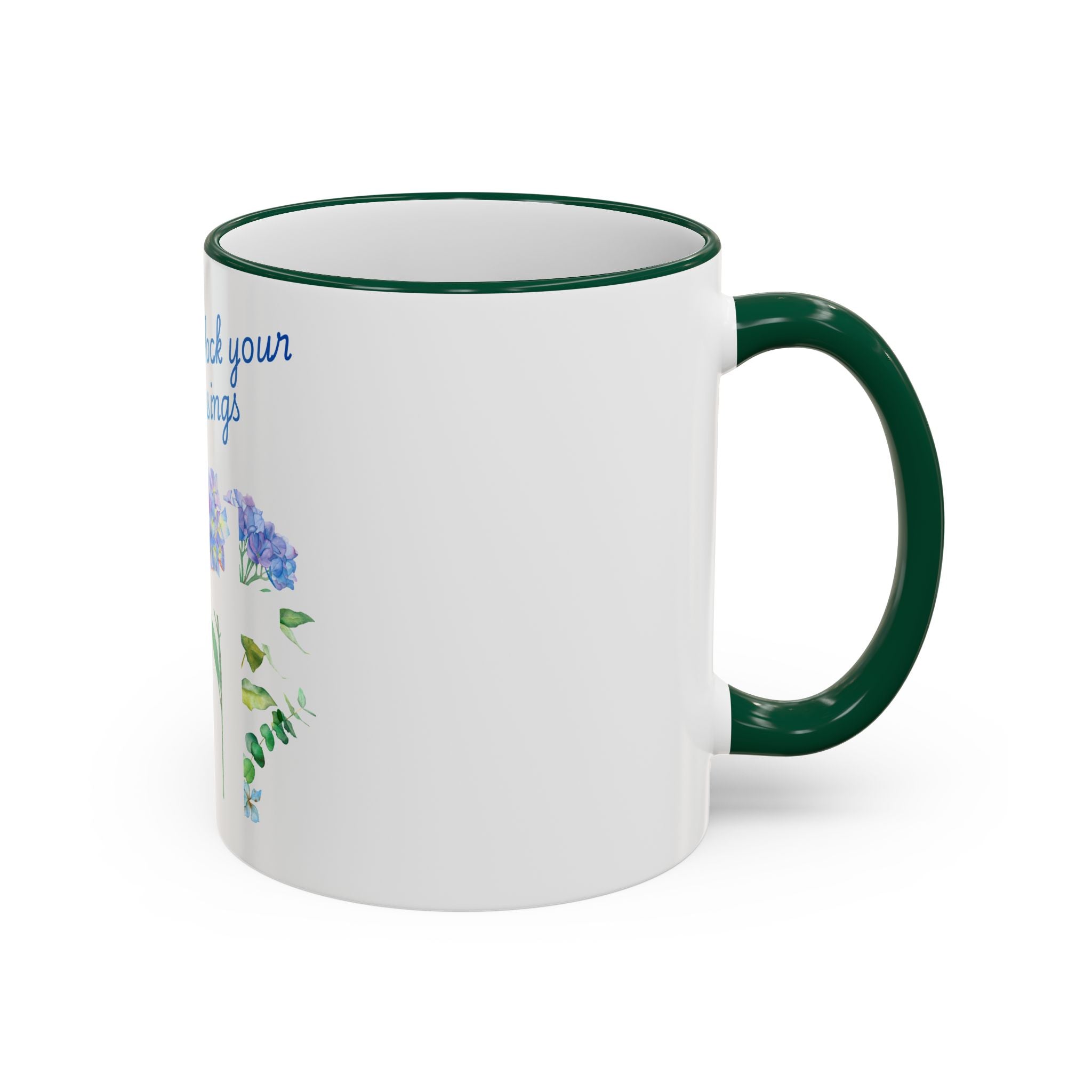 Don't Block Your Blessings hydrangea mug | Accent rim & handle mug