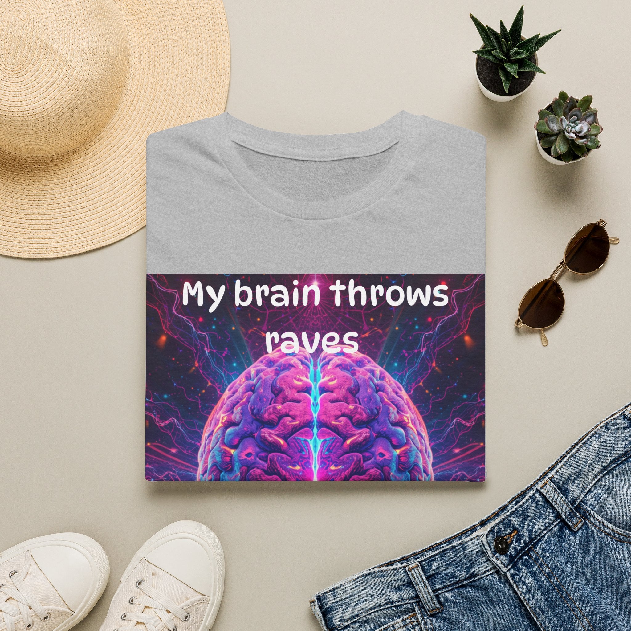 Brain Rave T-Shirt — "My Brain Throws Raves" Neon Brain Graphic Tee