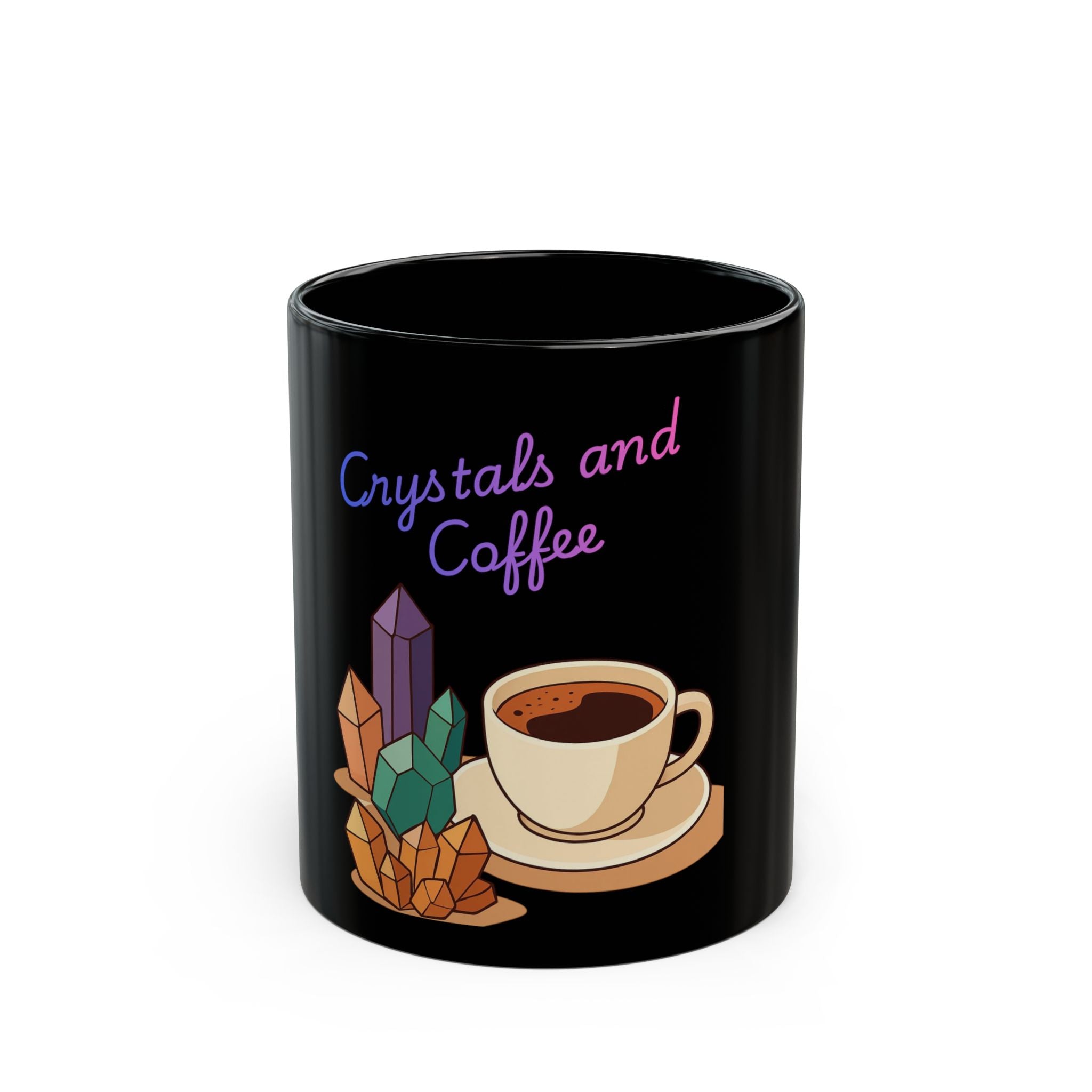 Crystals and Coffee Mug | Black Ceramic Coffee Cup