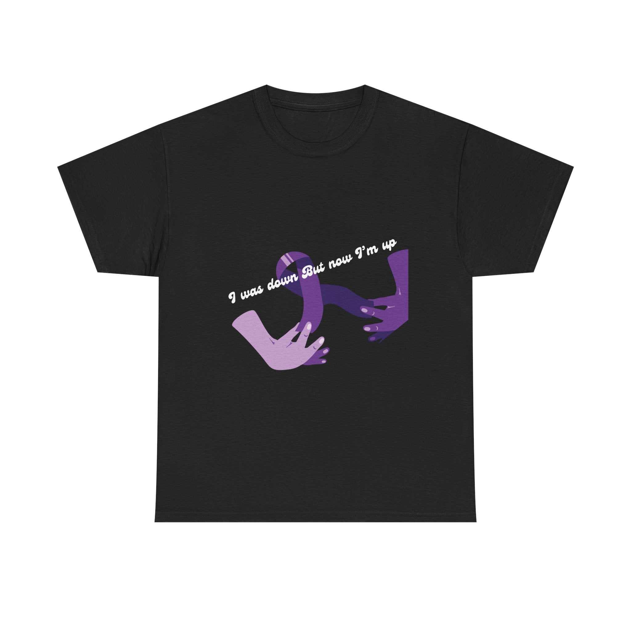 T‑Shirt — 'I was down but now I'm up' Purple Helping Hands Graphic Tee
