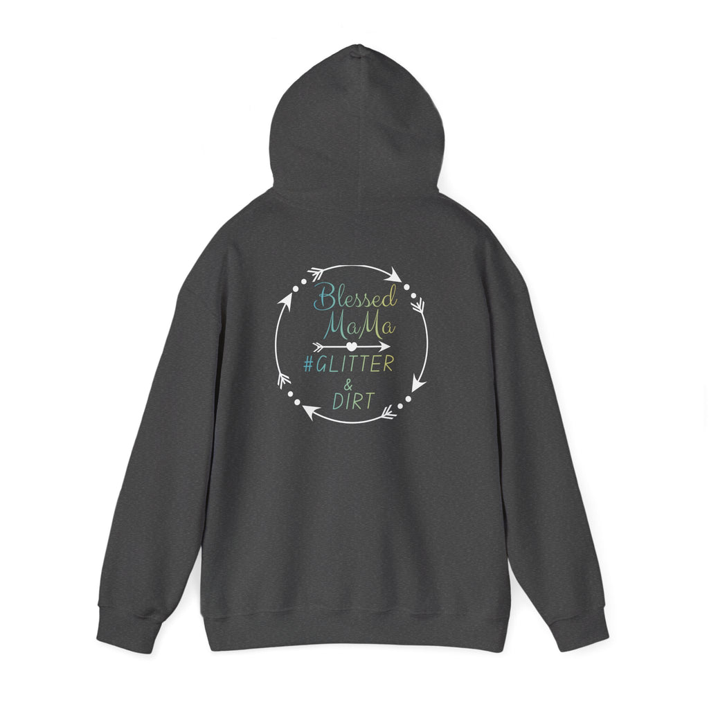 Hoodie — "Blessed Mama" Glitter & Dirt Arrow Pullover