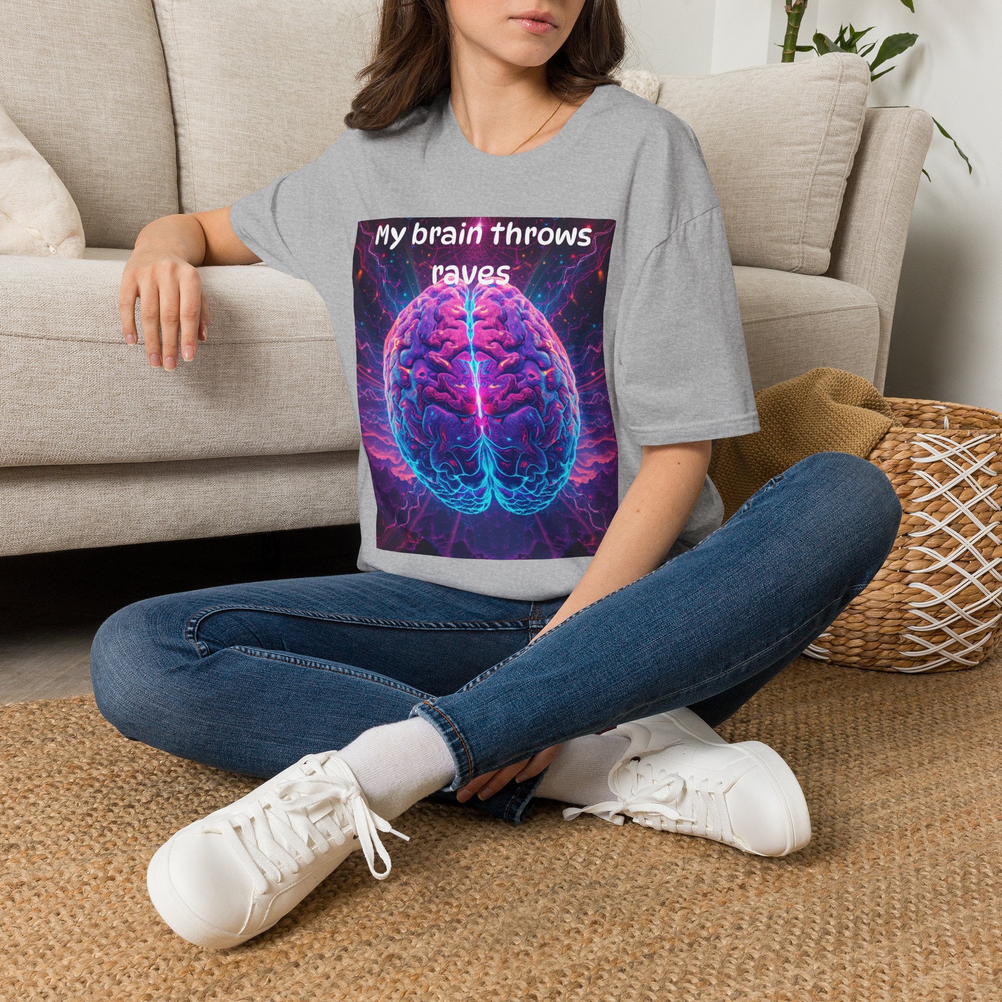 Brain Rave T-Shirt — "My Brain Throws Raves" Neon Brain Graphic Tee